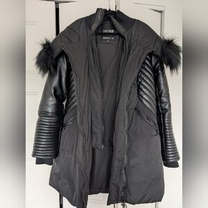 Noize Black Puffer Jacket with Faux Fur Trim